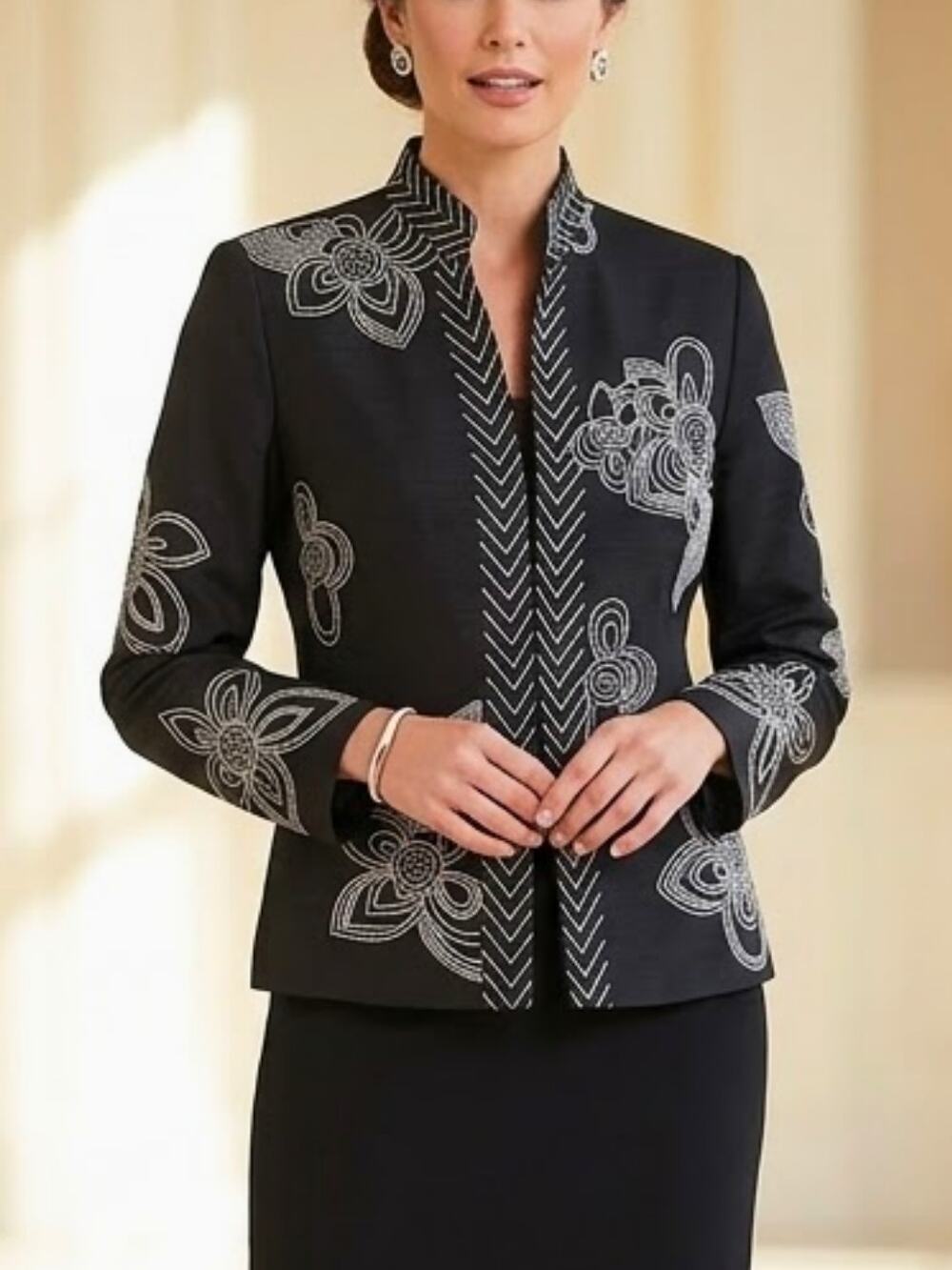 SUSAN BRISTOL Silk Blend Embroidered Jacket Blazer S | Statement Evening Jacket